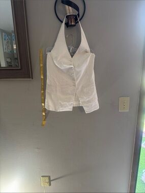 Sleeveless White Halter Button-Front Camisole